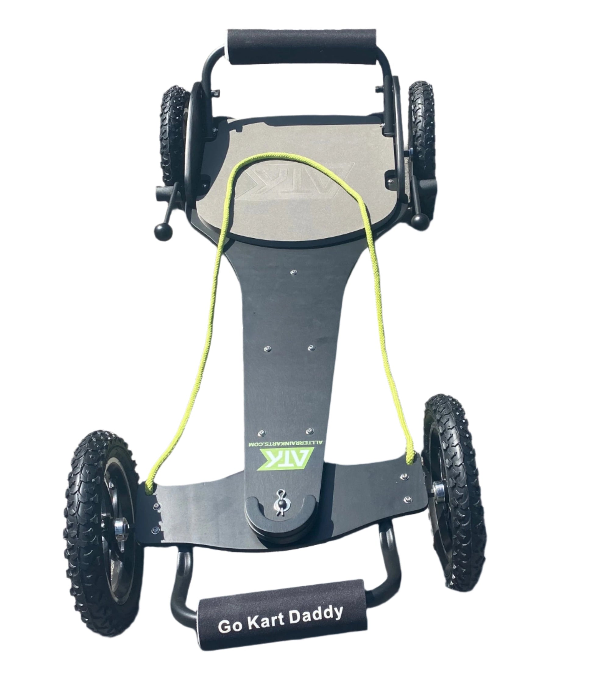 Experience the thrill of off-roading with the new and upgraded ATK Pro Teen & Adult Go Kart. Featuring black alloy wheels and all-terrain pneumatic tyres, this go kart not only looks stylish but also provides superior grip on any terrain.
Conquer the outdoors with confidence and style.
The Pro Kart has independent twin brakes allowing the kart to perform skid turns on grass or gravel. 
The wheels and steerer can be quickly removed by releasing the R clips and it will fit into the back of a car.